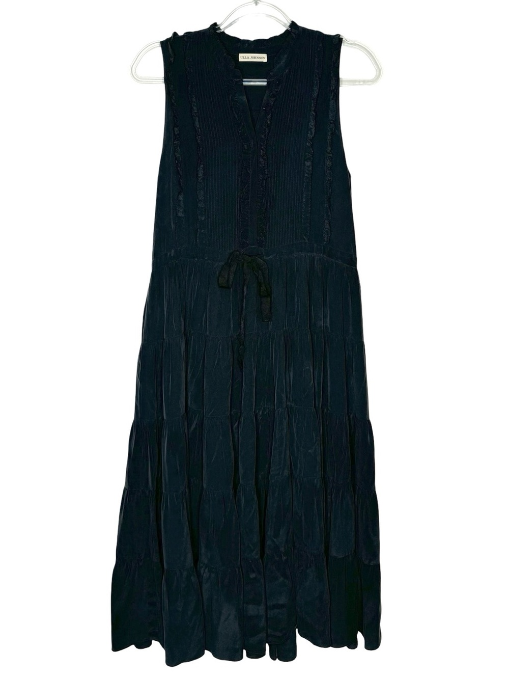 Ulla Johnson | Black Silk Georgette Pintucked Midi Dress 2